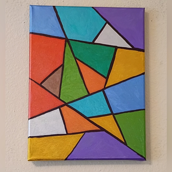 Handmade Other - Abstract Geometric Painting On Canvas Wall Decor 9x12"